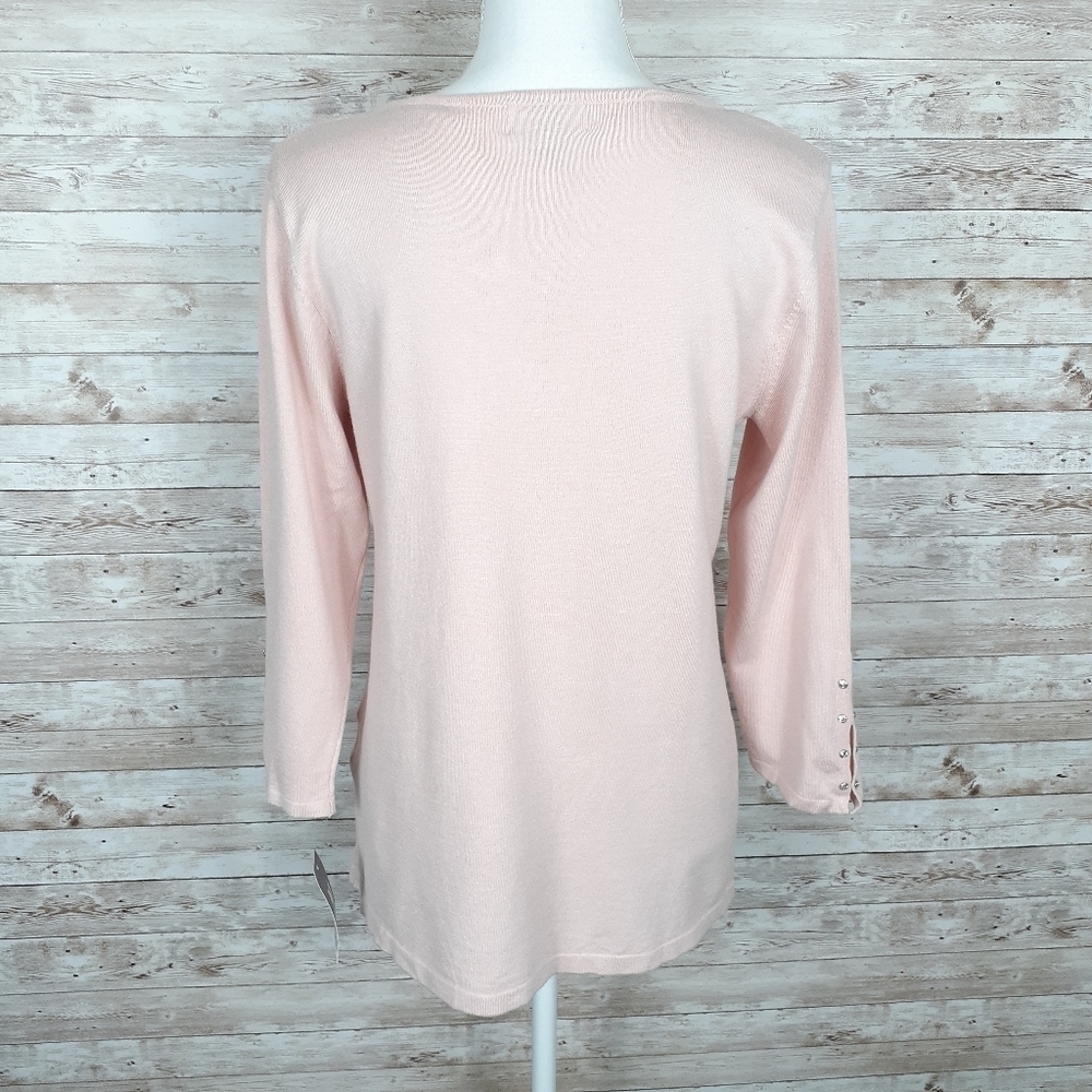 JM Collection Sweater M Peach Faux Gems 369 - Picture 5 of 7